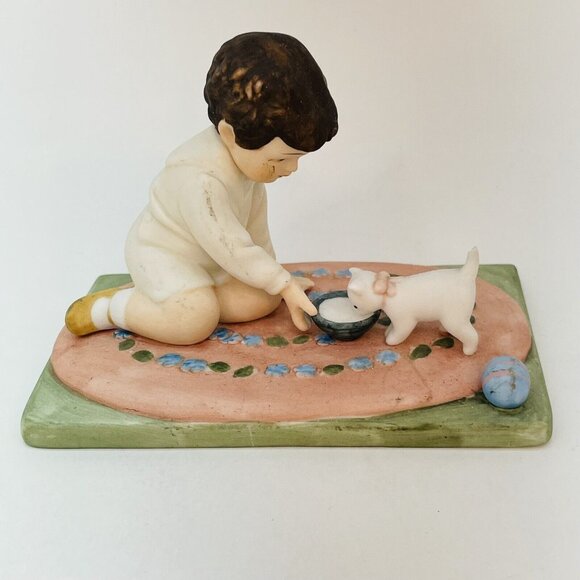 Vintage Porcelain Figurine Boy Feeding Cat Bessie Pease Gutmann 1985 Taiwan - Picture 12 of 12